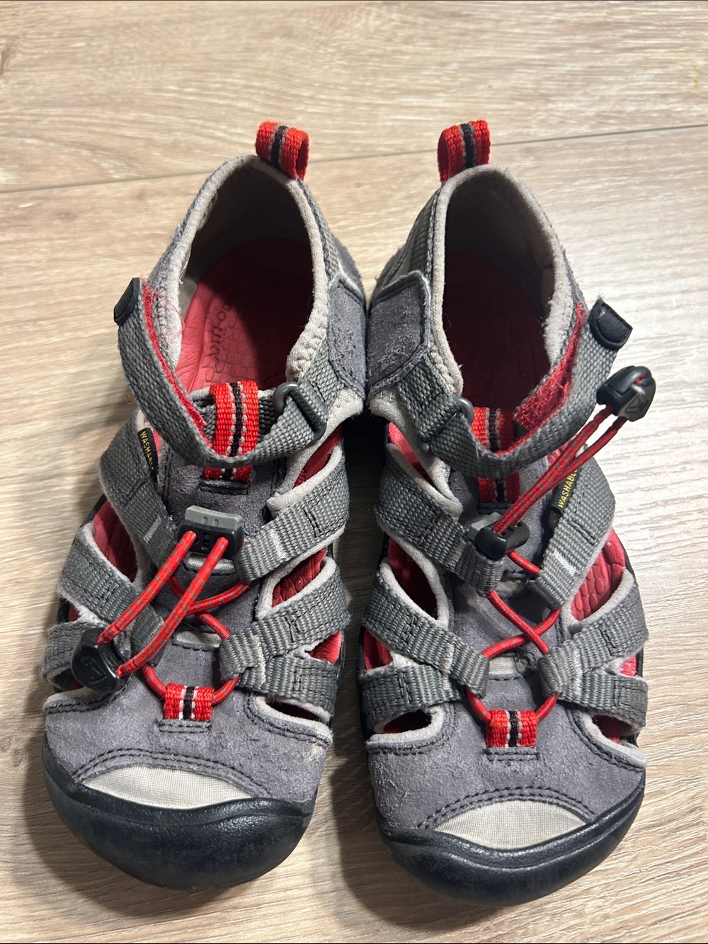 Keen Gray and Red Kids Closed-Toe Sandals, Sz. 13, Gently Used.